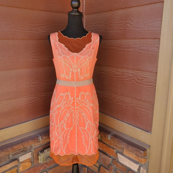 Altar'd State Orange Sleeveless Dress With Leaf Embroidery Size Small - Picture 5 of 15